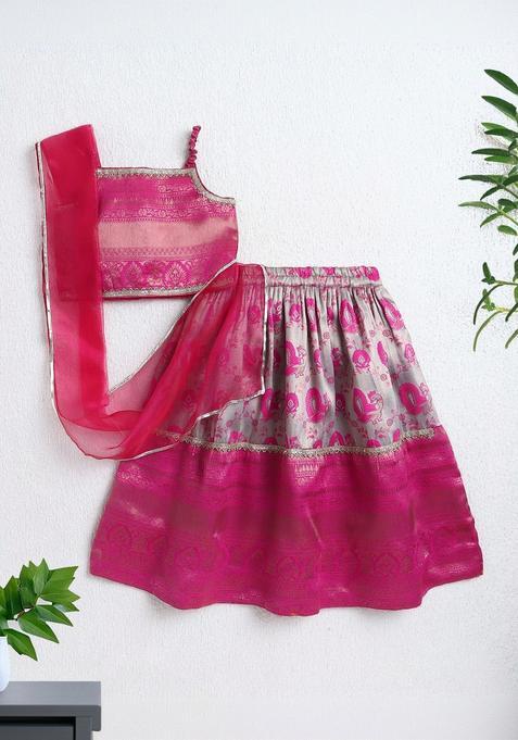 Pink Woven Design Silk Lehenga Set For Girls — view on Indya