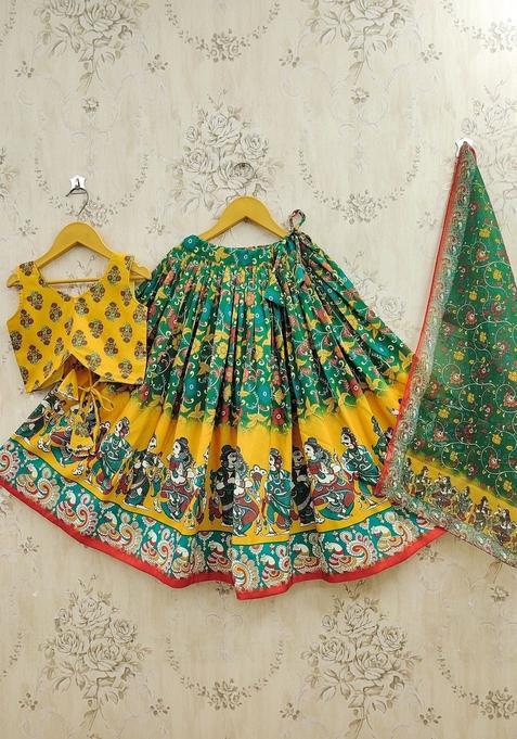 Yellow Printed Viscose Lehenga Set For Girls — view on Indya