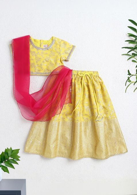 Yellow Woven Design Polyester Lehenga Set For Girls — view on Indya