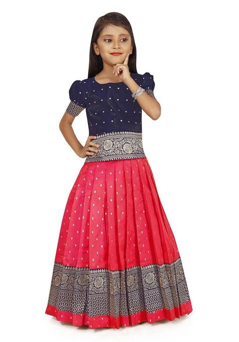 Pink Woven Design Silk Lehenga Set For Girls — view on Indya