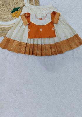Orange Woven Design Cotton Lehenga Set For Girls