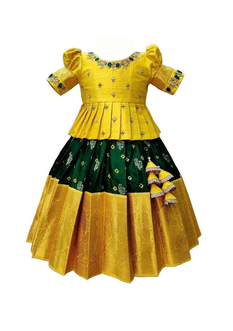 Yellow Embroidered Polyester Lehenga Set For Girls - Indya