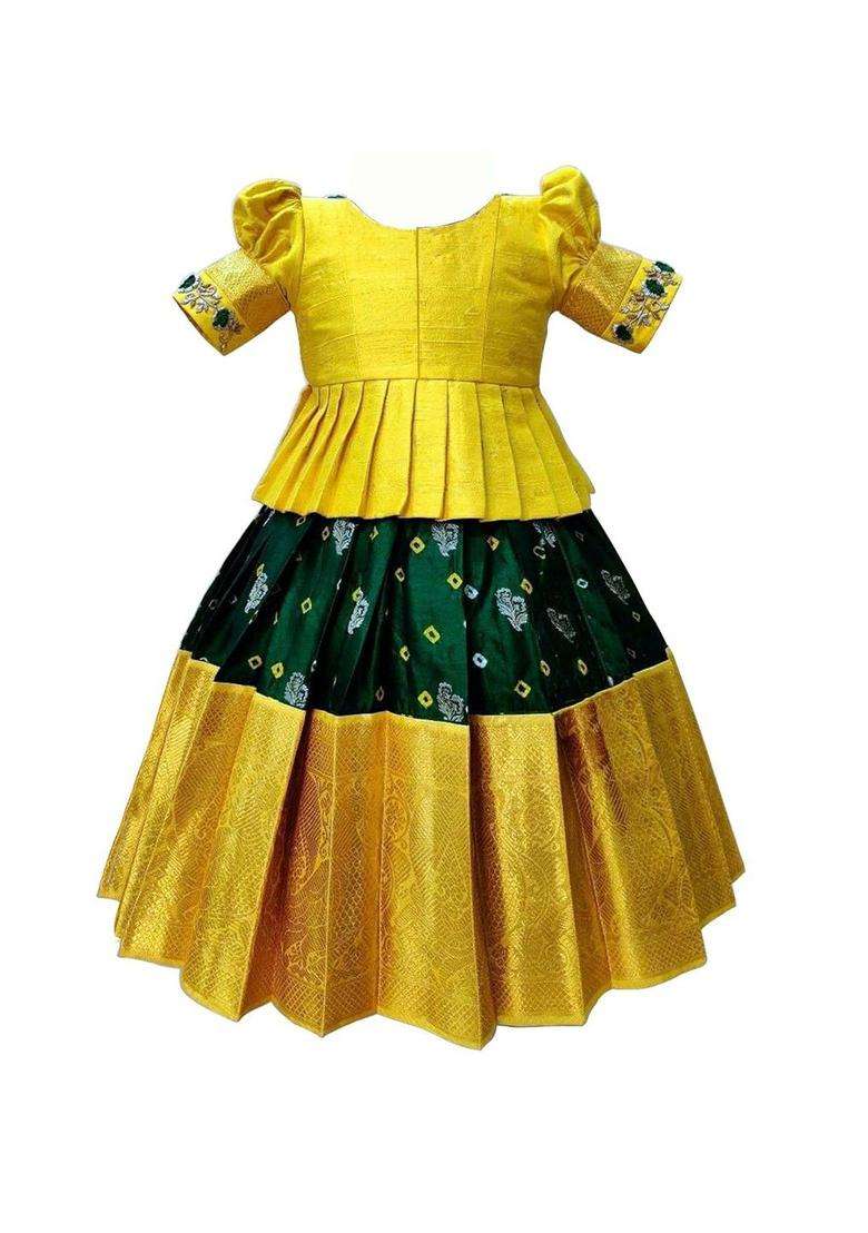 Yellow Embroidered Polyester Lehenga Set For Girls - Indya