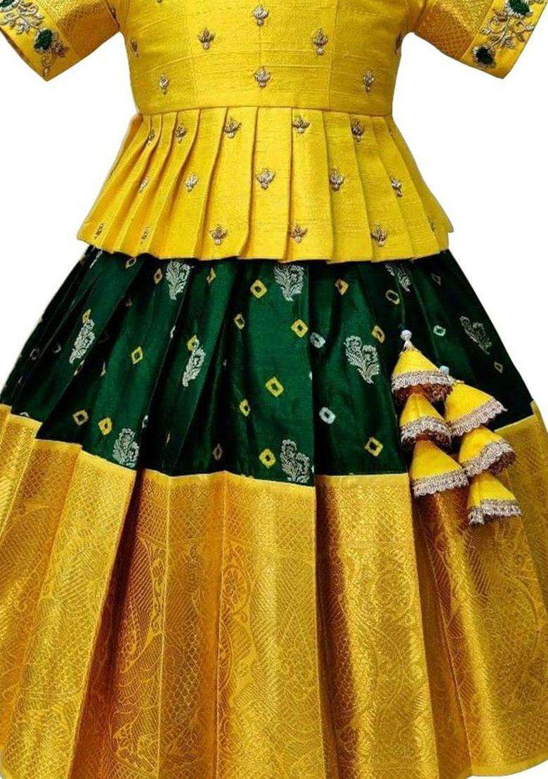 Yellow Embroidered Polyester Lehenga Set For Girls - Indya