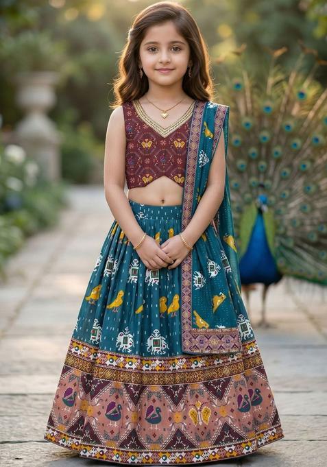 Multi Printed Cotton Lehenga Set For Girls — view on Indya