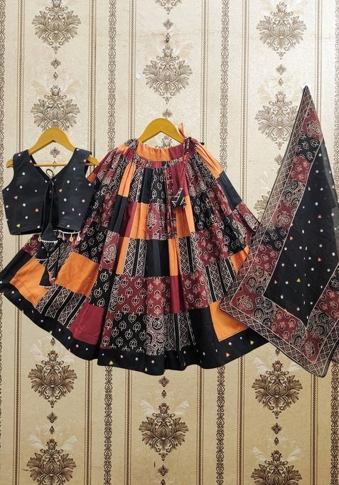 Multi Embellished Cotton Lehenga Set For Girls — view on Indya
