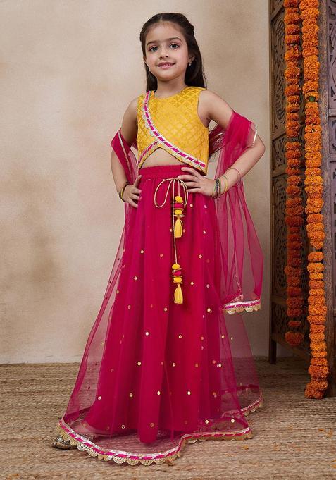 Purple Woven Design Net Lehenga Set For Girls — view on Indya