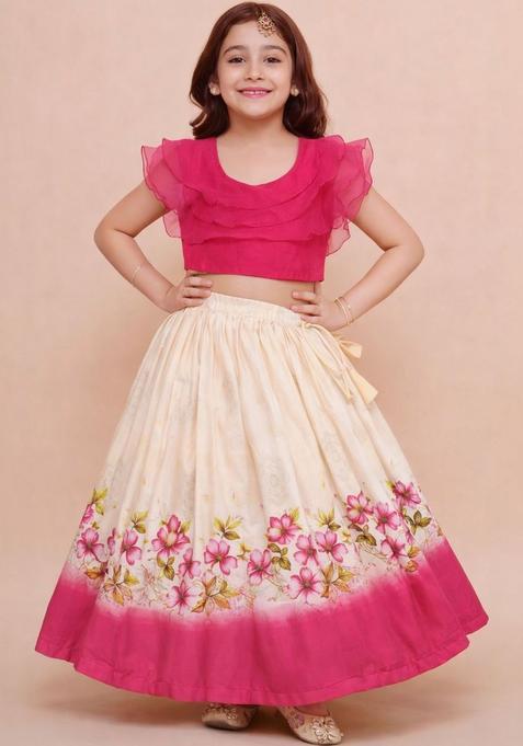 Pink Solid Cotton Lehenga Set For Girls — view on Indya