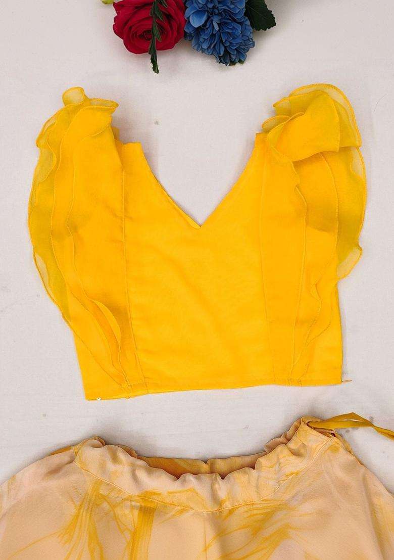 Yellow Solid Georgette Lehenga Set For Girls - Indya