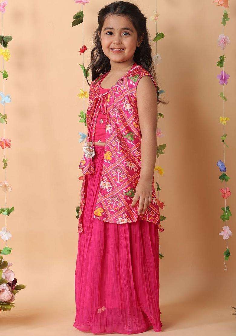 Pink Printed Georgette Lehenga Set For Girls - Indya