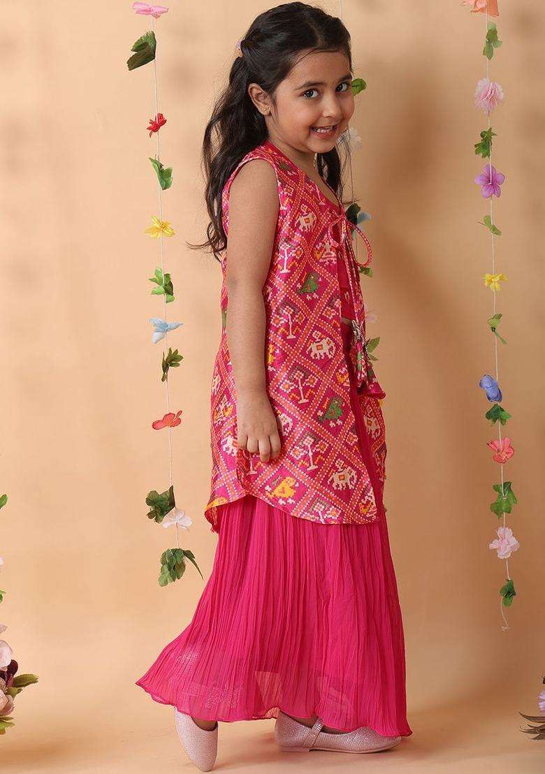 Pink Printed Georgette Lehenga Set For Girls - Indya