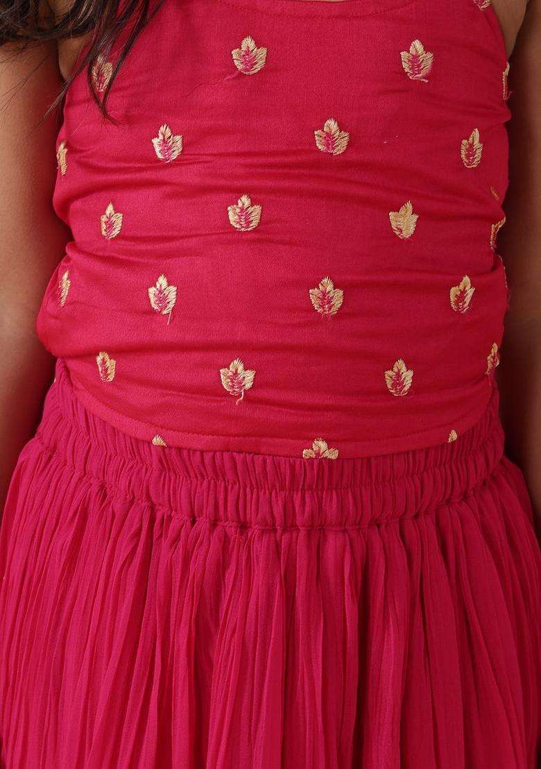 Pink Printed Georgette Lehenga Set For Girls - Indya