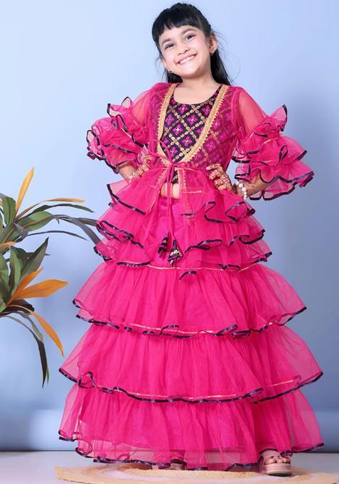 Purple Woven Design Net Lehenga Set For Girls — view on Indya