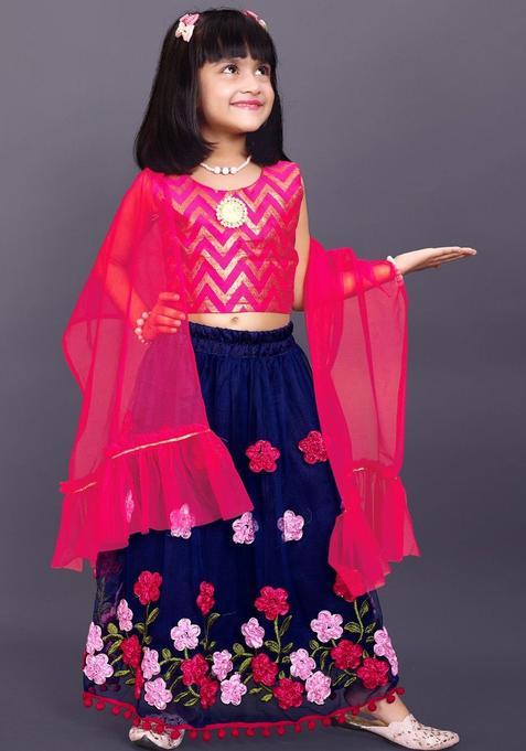 Blue Woven Design Net Lehenga Set For Girls — view on Indya