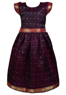 Purple Woven Design Silk Lehenga Set For Girls