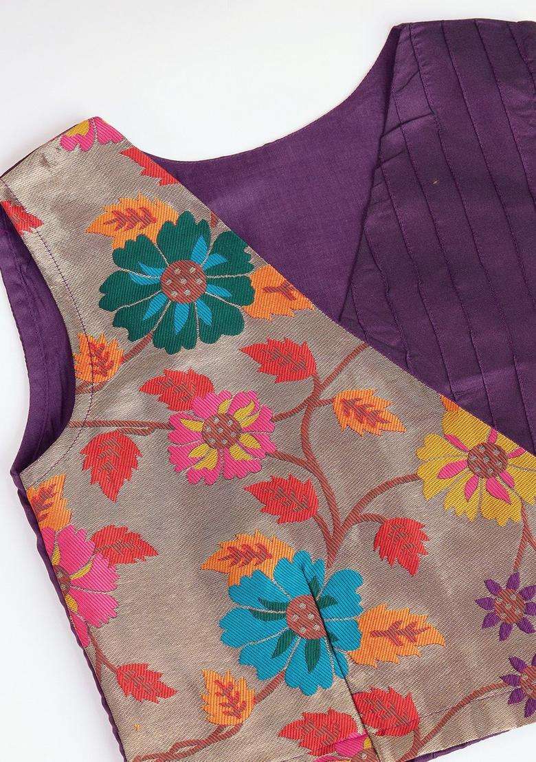 Purple Embroidered Silk Lehenga Set For Girls - Indya
