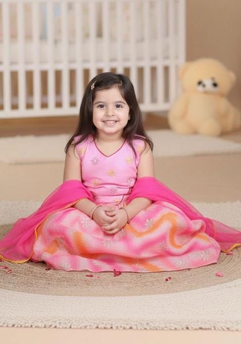 Pink Embroidered Cotton Lehenga Set For Girls — view on Indya