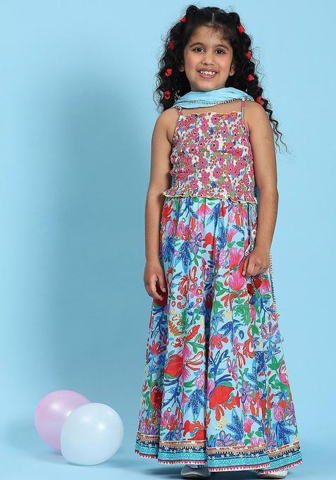 Multi Printed Cotton Lehenga Set For Girls — view on Indya