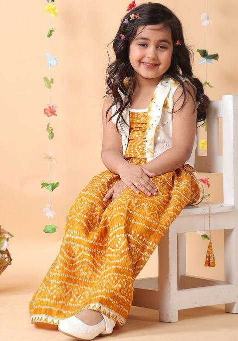 Yellow Embellished Cotton Lehenga Set For Girls — view on Indya