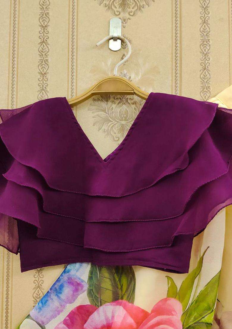 Beige Dyed Georgette Lehenga Set For Girls - Indya