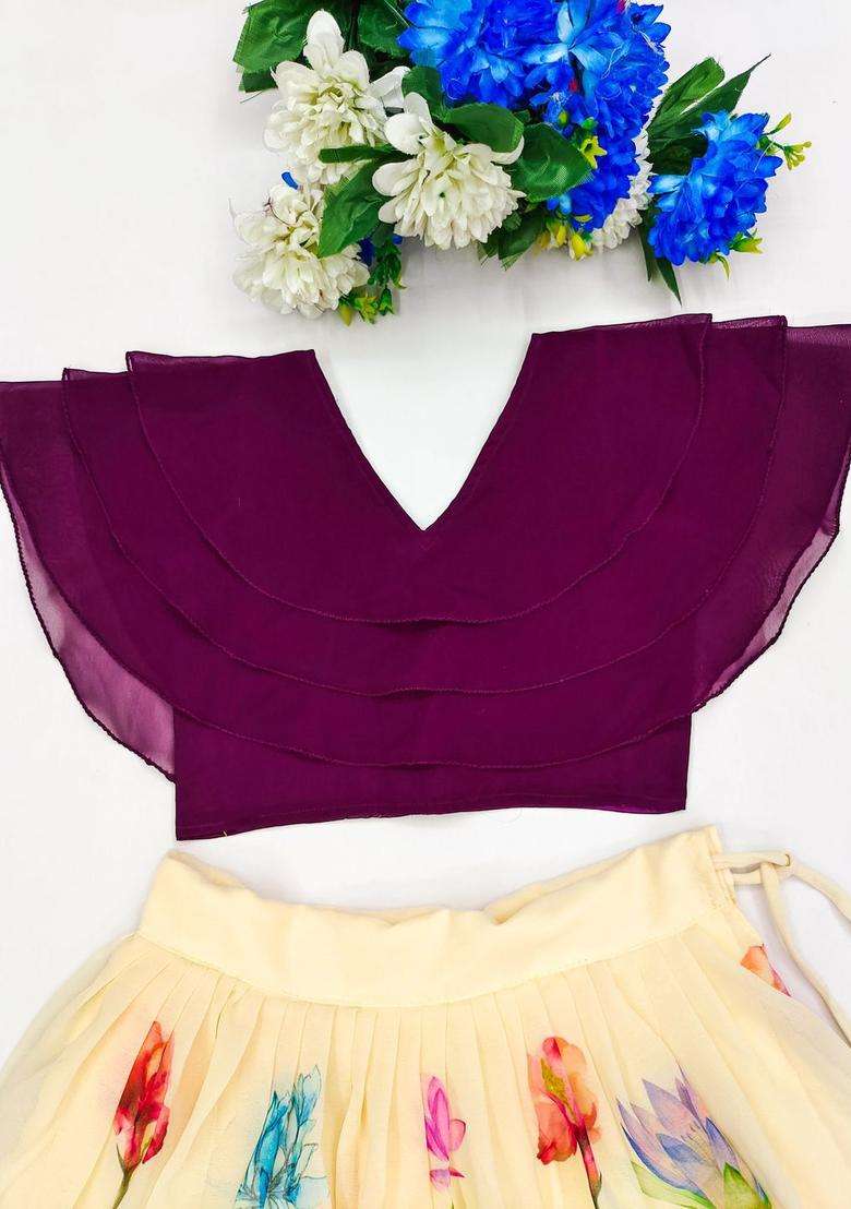 Beige Dyed Georgette Lehenga Set For Girls - Indya