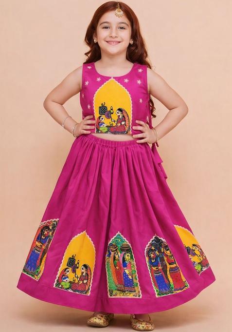 Purple Printed Cotton Lehenga Set For Girls — view on Indya