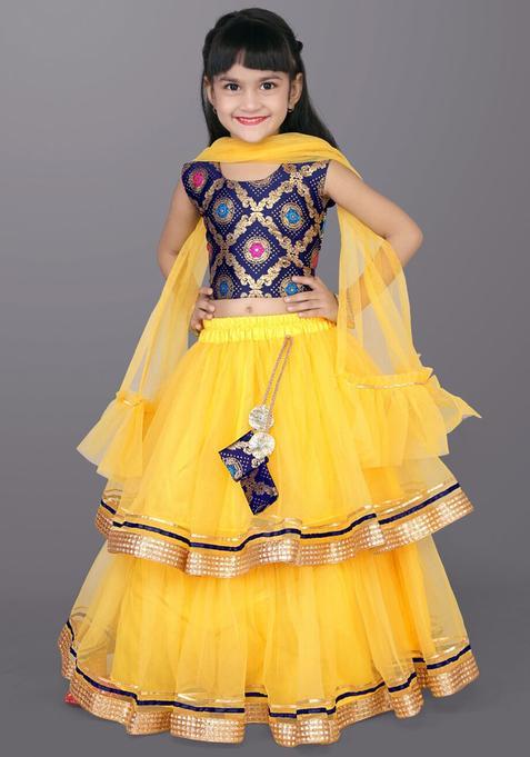 Yellow Woven Design Net Lehenga Set For Girls — view on Indya