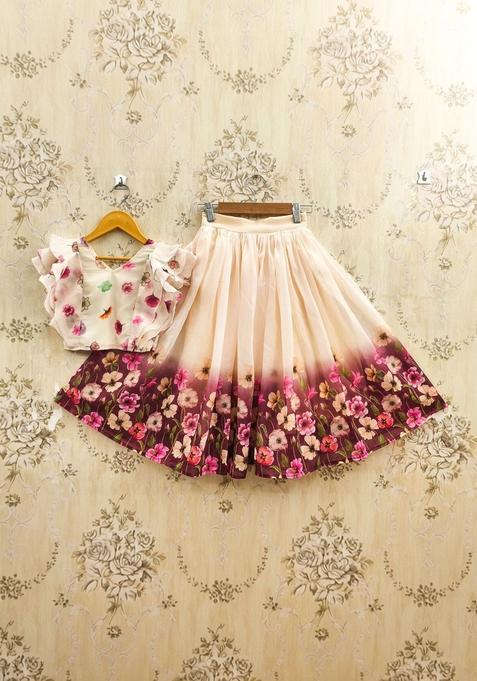 Pink Printed Georgette Lehenga Set For Girls — view on Indya