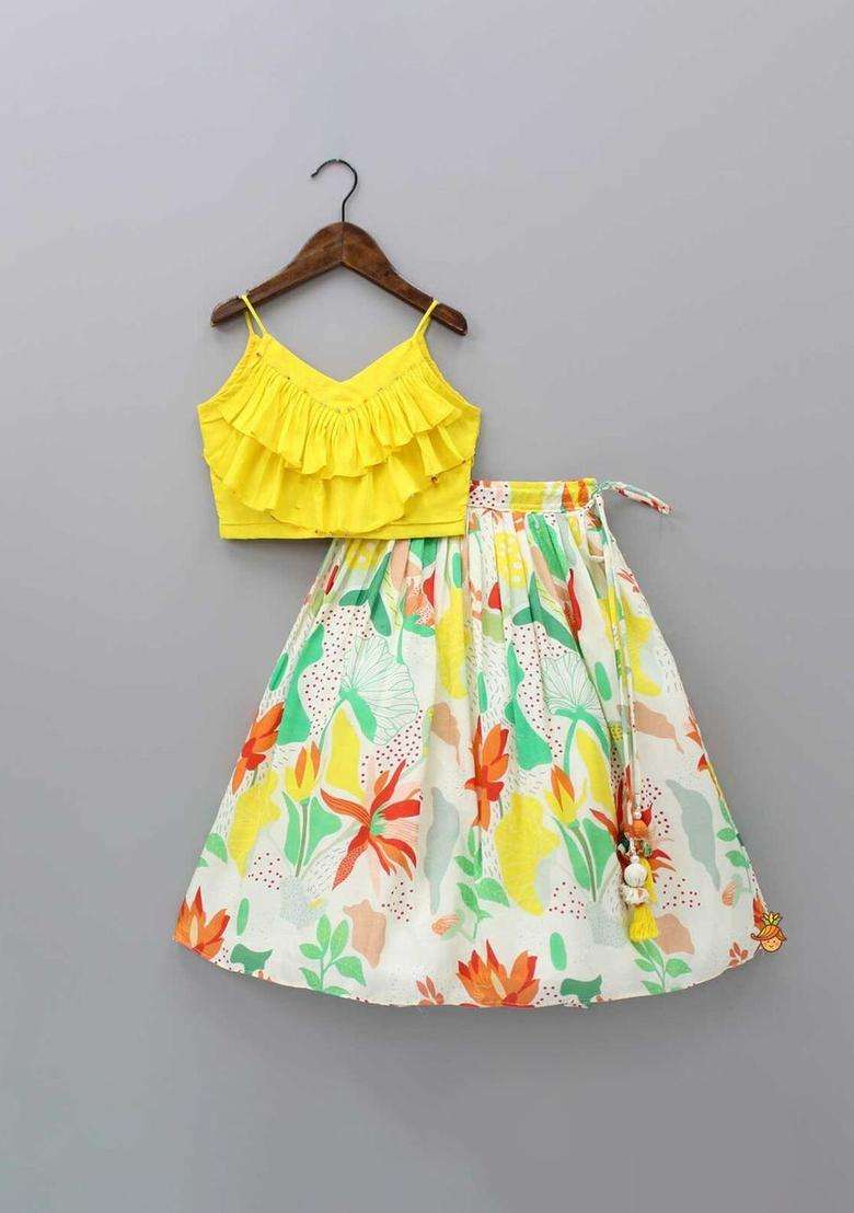White Dyed Viscose Lehenga Set For Girls - Indya