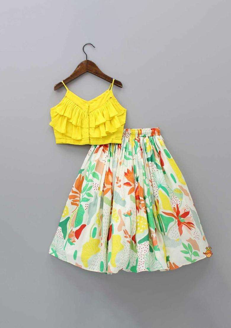White Dyed Viscose Lehenga Set For Girls - Indya