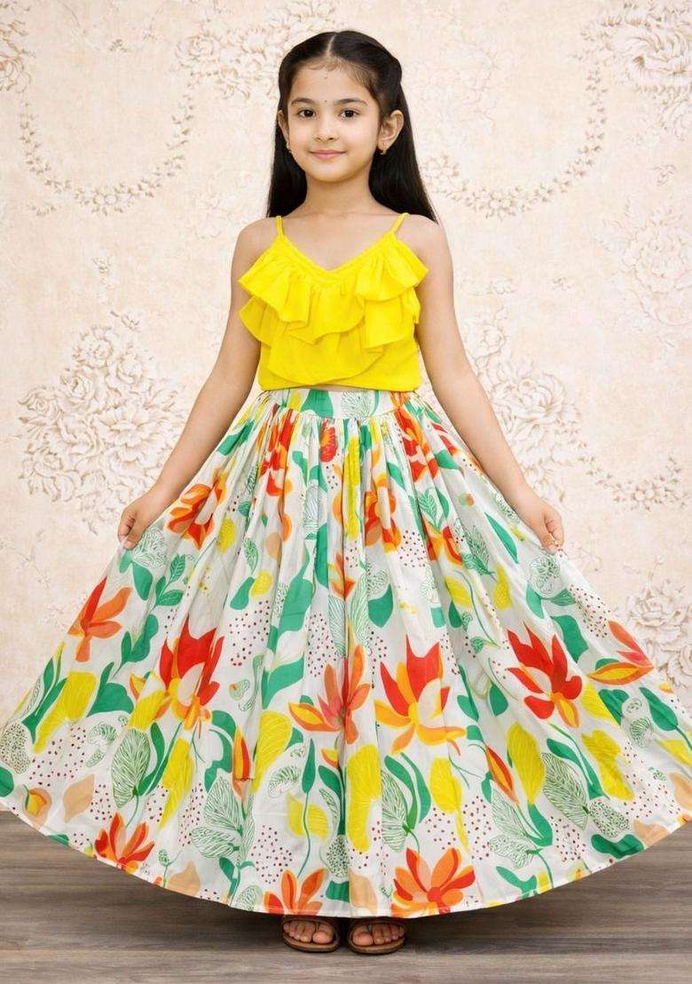 Multi Solid Viscose Lehenga Set For Girls - Indya