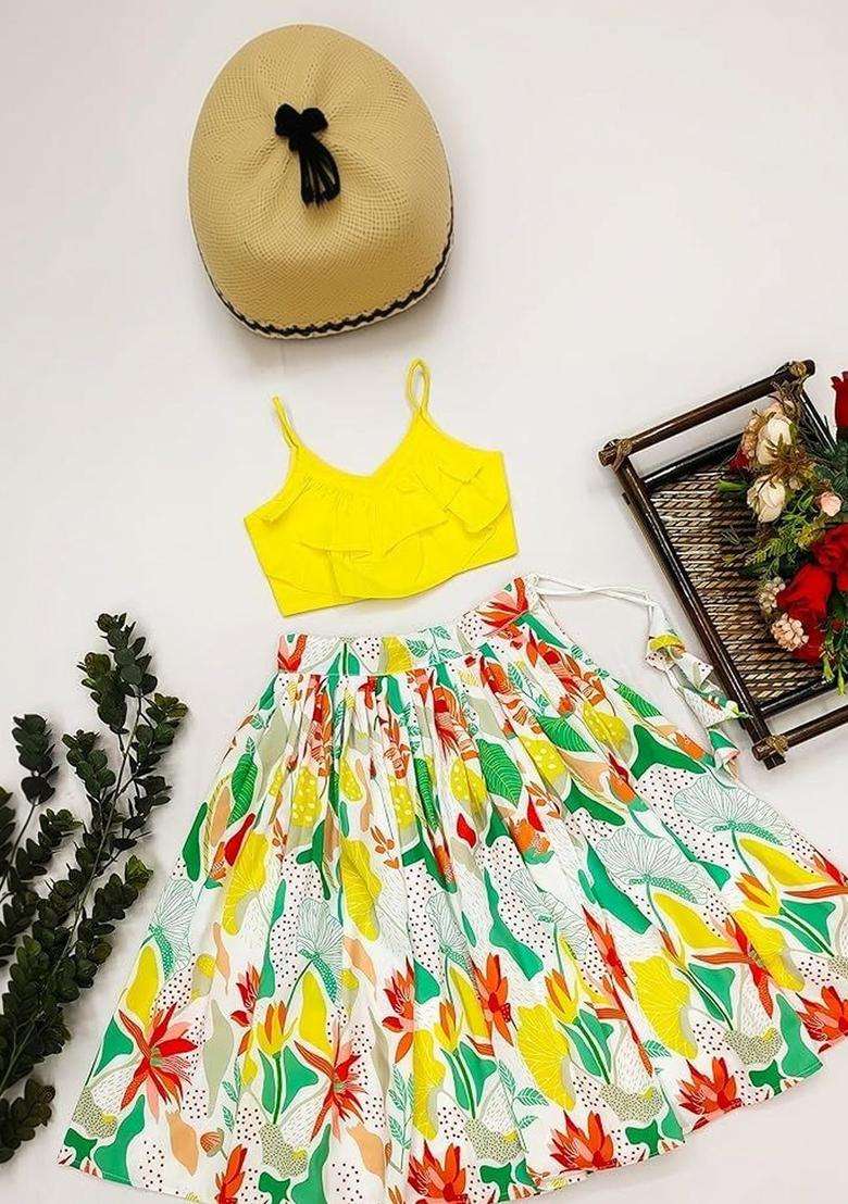 Multi Solid Viscose Lehenga Set For Girls - Indya
