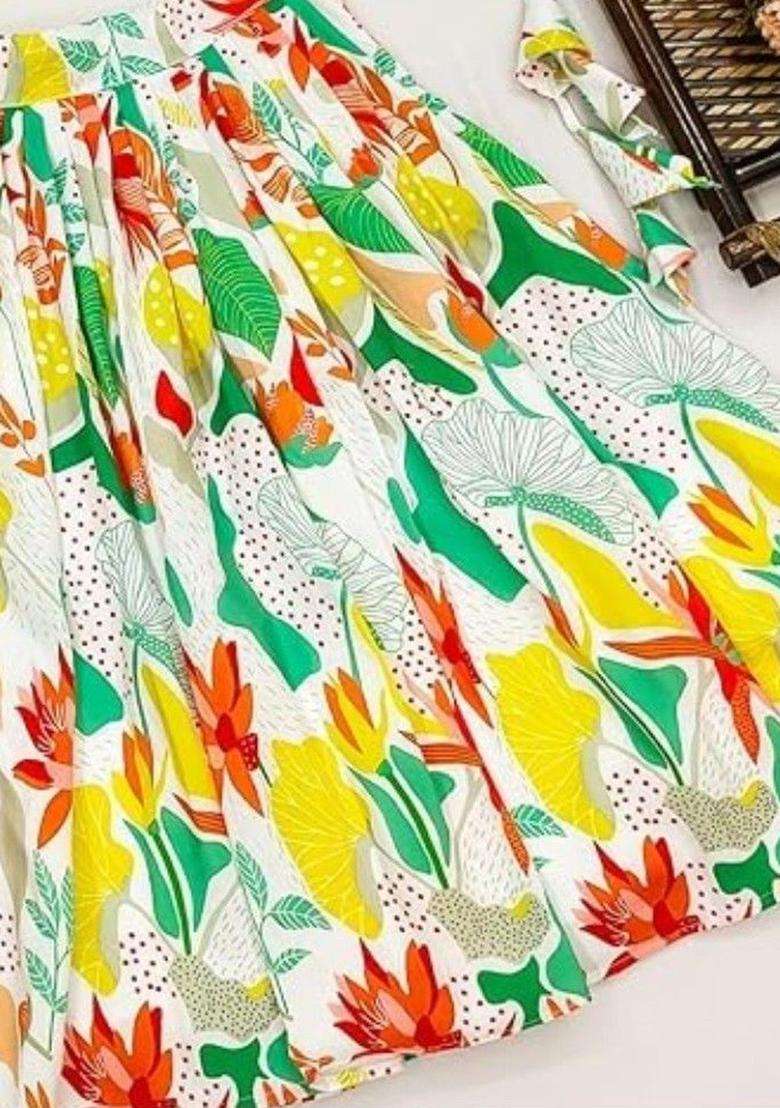 Multi Solid Viscose Lehenga Set For Girls - Indya