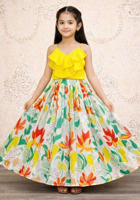 Multi Solid Viscose Lehenga Set For Girls