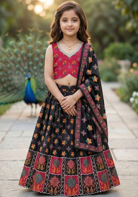 Multi Printed Cotton Lehenga Set For Girls — view on Indya