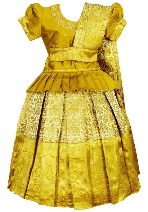 Gold Embroidered Silk Lehenga Set For Girls — view on Indya