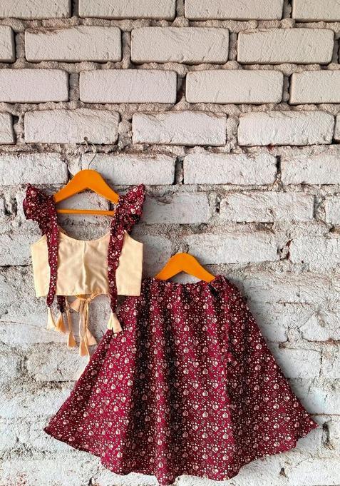 Maroon Printed Viscose Lehenga Set For Girls — view on Indya
