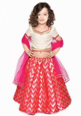 Purple Woven Design Silk Lehenga Set For Girls