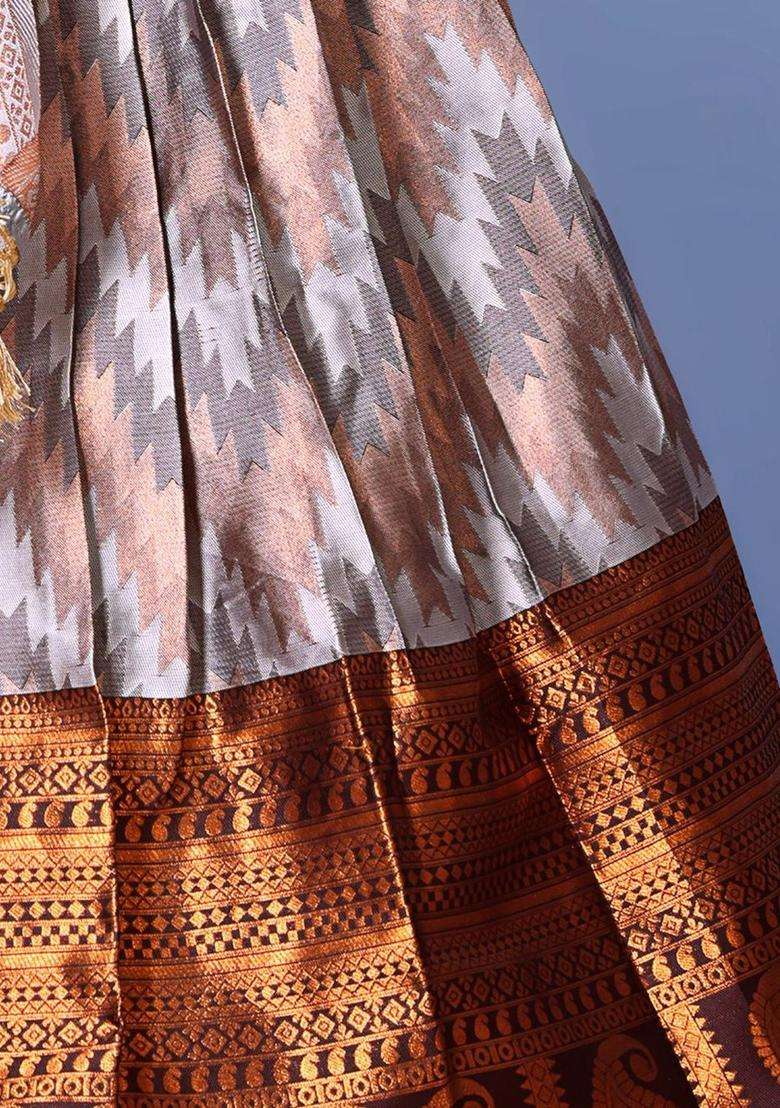 Brown Woven Design Silk Lehenga Set For Girls - Indya