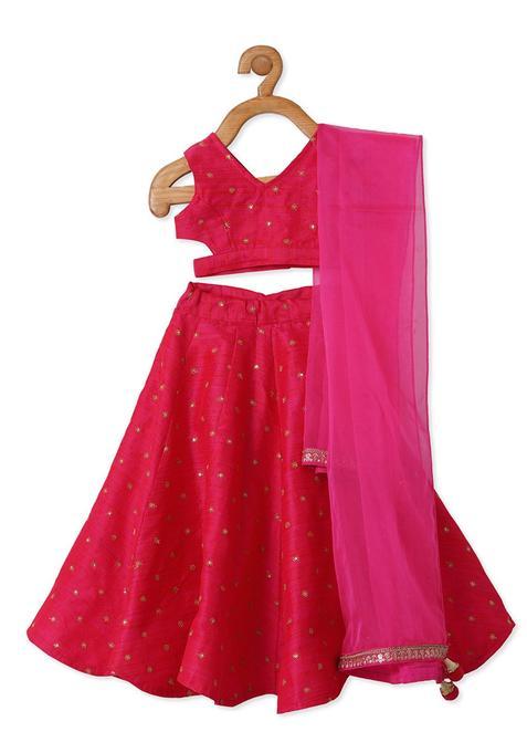 Pink Embellished Silk Lehenga Set For Girls — view on Indya