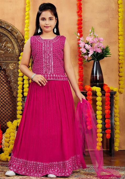 Pink Georgette Lehenga Set For Girls — view on Indya
