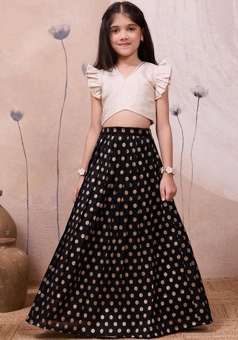Black Woven Design Silk Lehenga Set For Girls — view on Indya