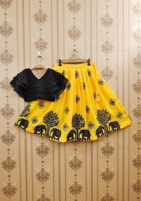 Yellow Solid Georgette Lehenga Set For Girls