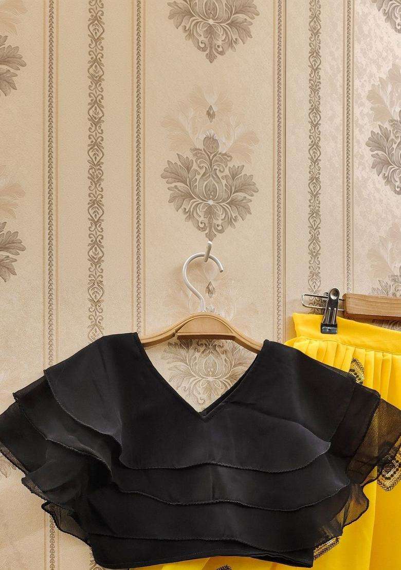 Yellow Solid Georgette Lehenga Set For Girls - Indya