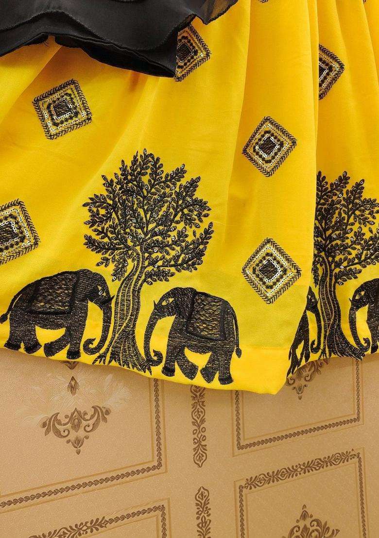 Yellow Solid Georgette Lehenga Set For Girls - Indya