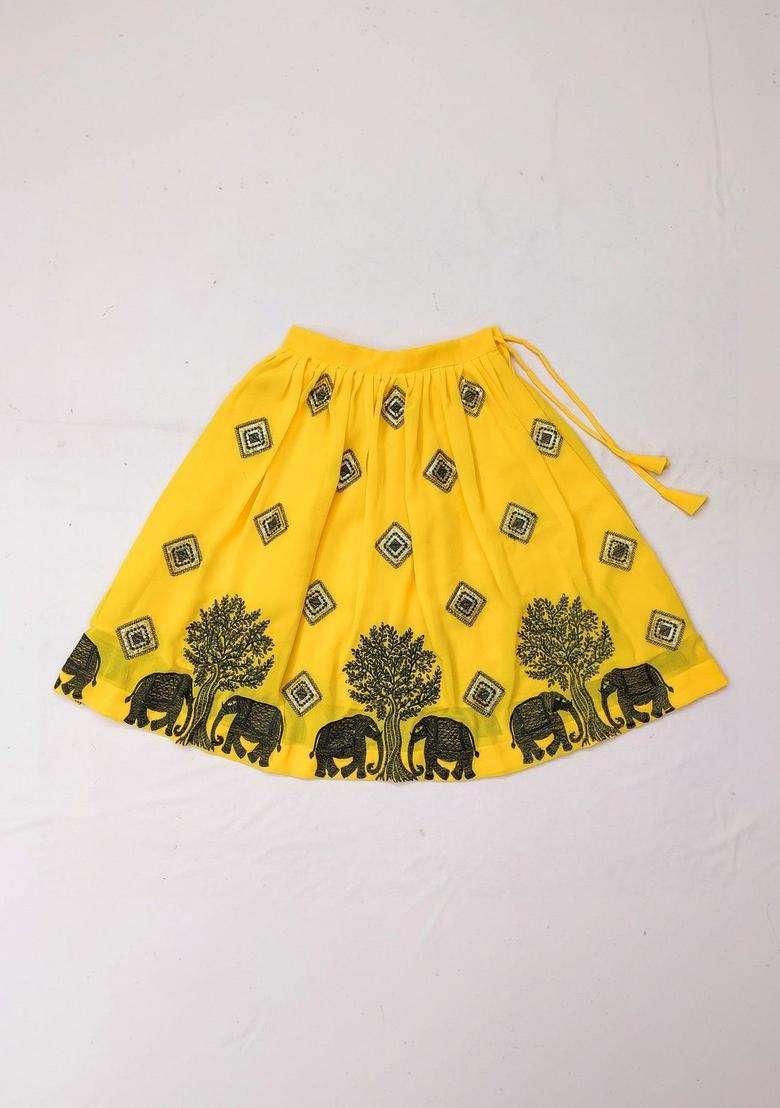 Yellow Solid Georgette Lehenga Set For Girls - Indya