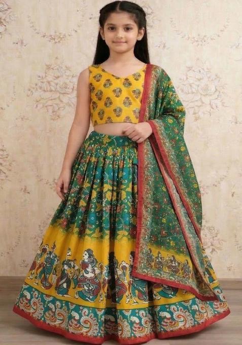 Multi Printed Cotton Lehenga Set For Girls — view on Indya