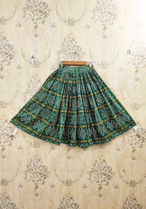 Green Solid Cotton Lehenga Set For Girls — view on Indya
