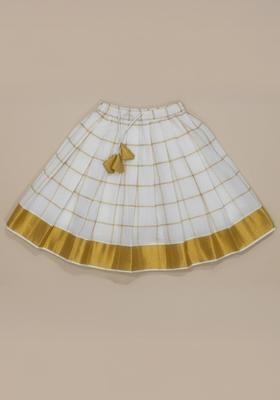 White Woven Design Cotton Lehenga Set For Girls