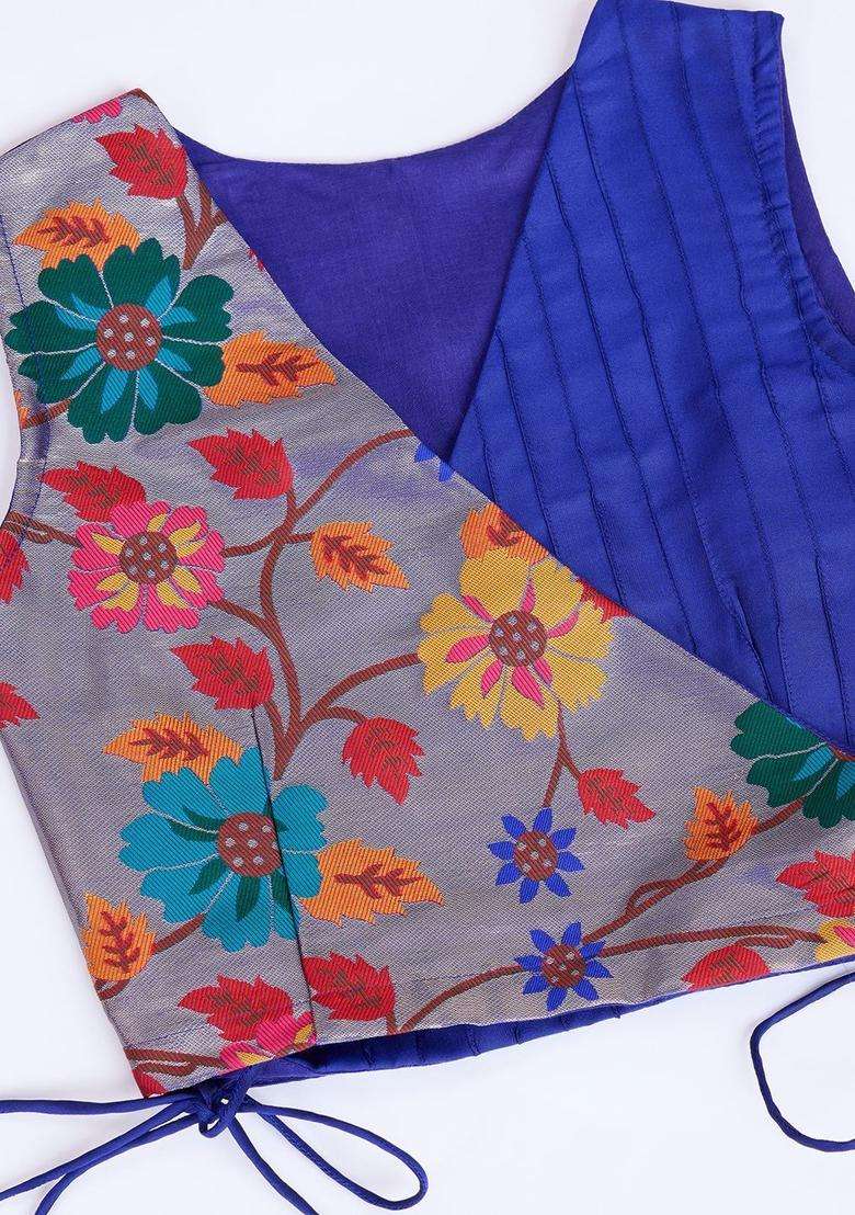 Blue Embroidered Silk Lehenga Set For Girls - Indya
